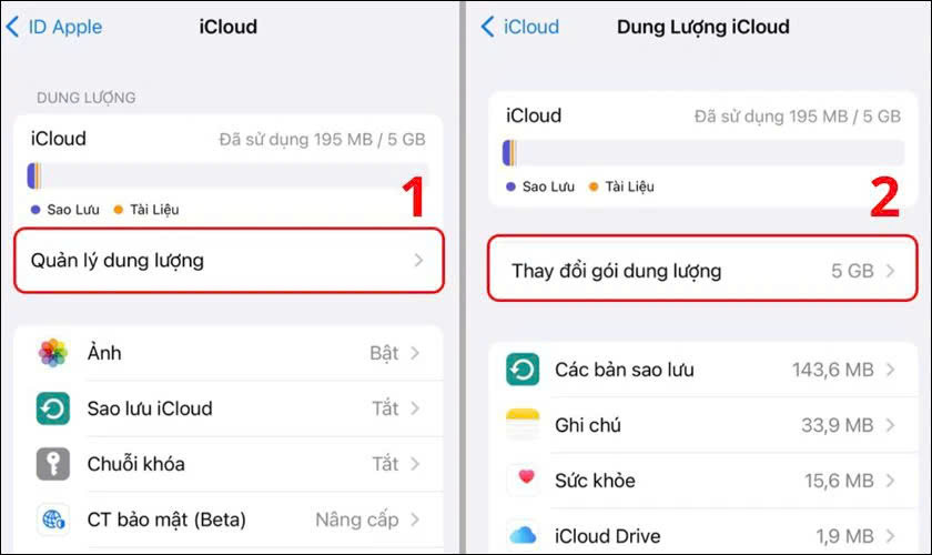 Hướng dẫn cách mua thêm dung lượng iCloud bước 2